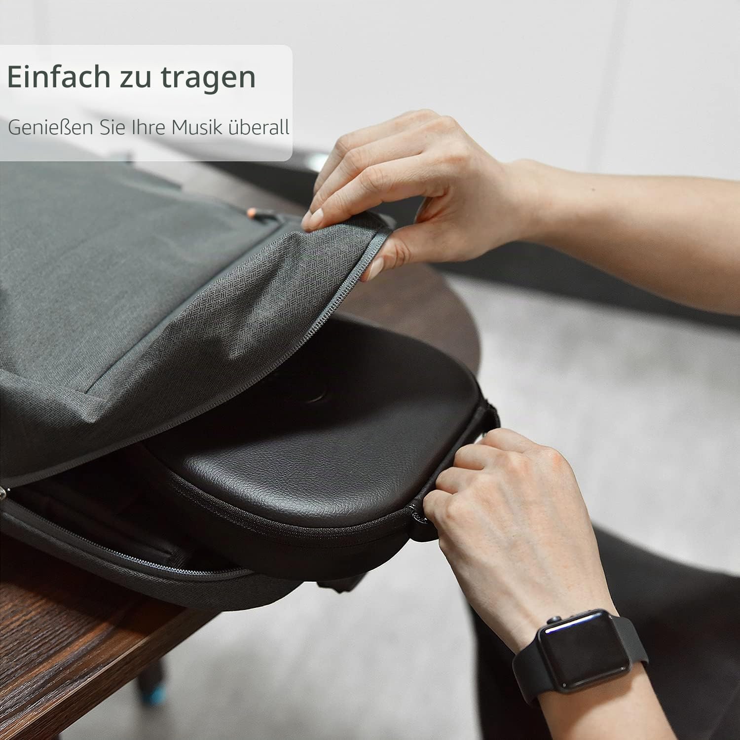 WIWU AirPods Max Hülle mit Schlafmodus, verbesserte Smart-Hülle für Kopfhörer, ultradünne Reise-Tragetasche mit Staying Power, Hartschalen-Aufbewahrungstasche (schwarz)