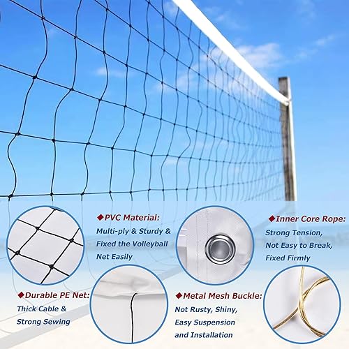 Miniatura 3 de Red de voleibol al aire libre red de voleibol resistente para patio trasero red profesional de 32 x 3 pies con cintas laterales reforzadas para