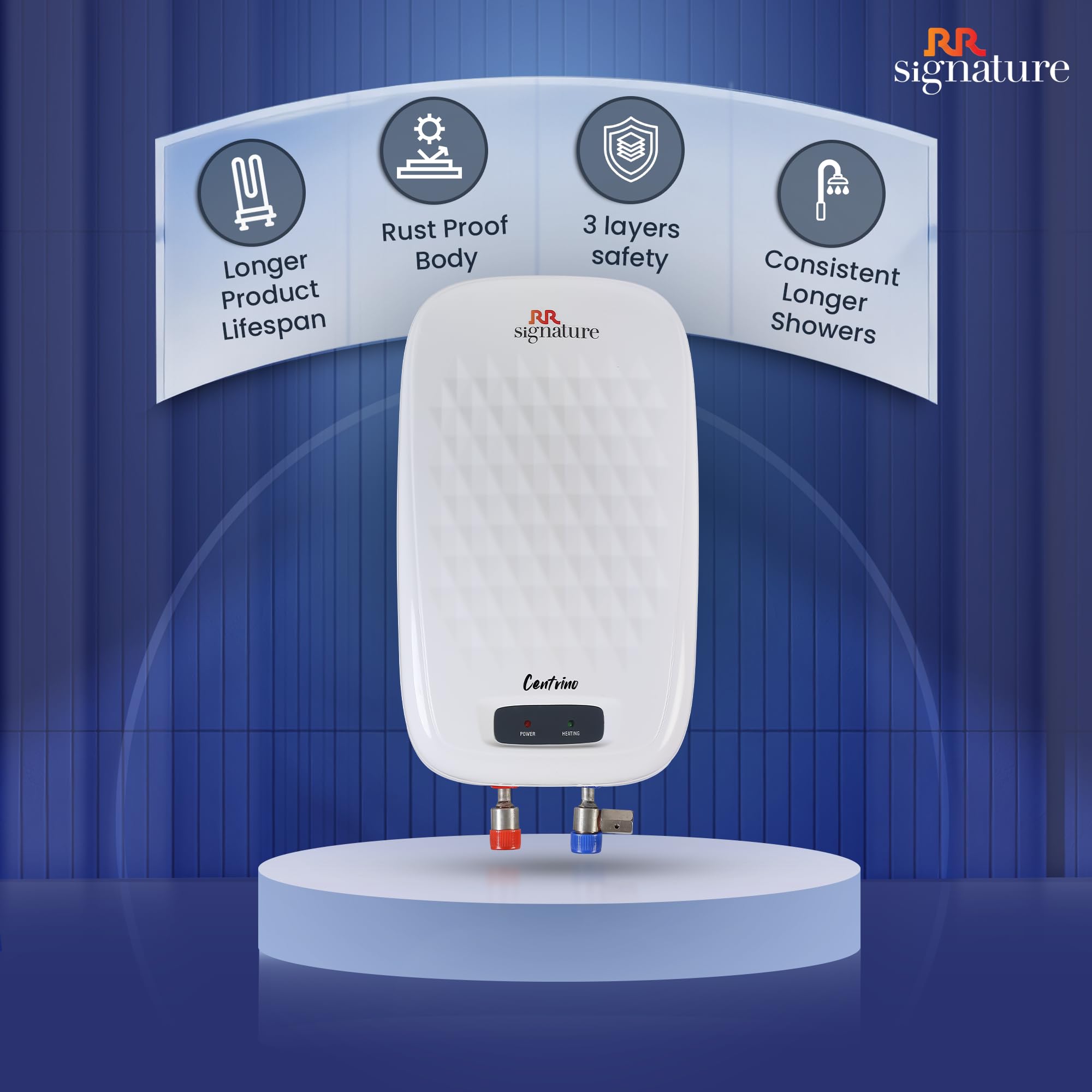 RR Signature Centrino 5L Water Heater for Home | Instant Storage Geyser with Whirflow Technology | 100% Copper Heating Element | Rust & Shock Proof Body|2 Yr Warranty on Product & 5 Year on Tank by RR 1