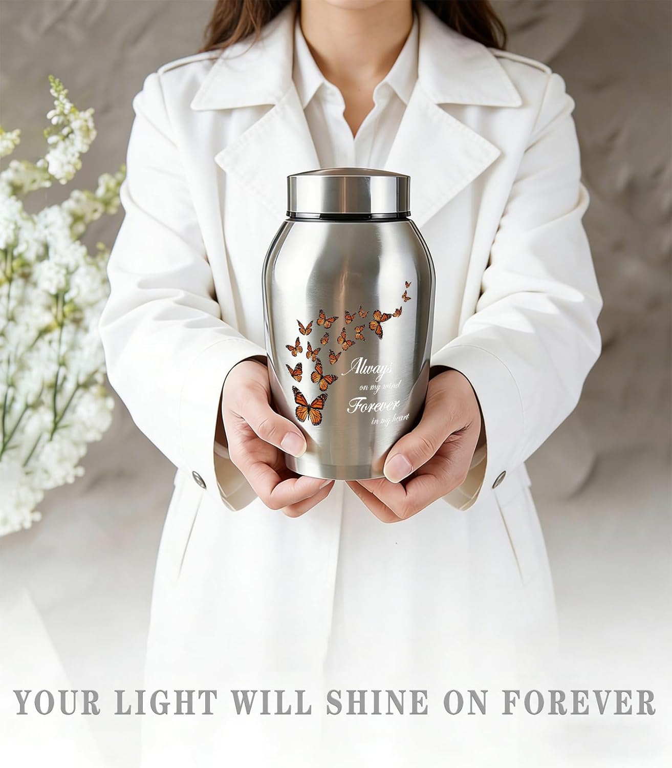 Medium Decorative Butterfly Urns for Human Ashes Male&Female Women&Men Cremation Urn Stainless Steel