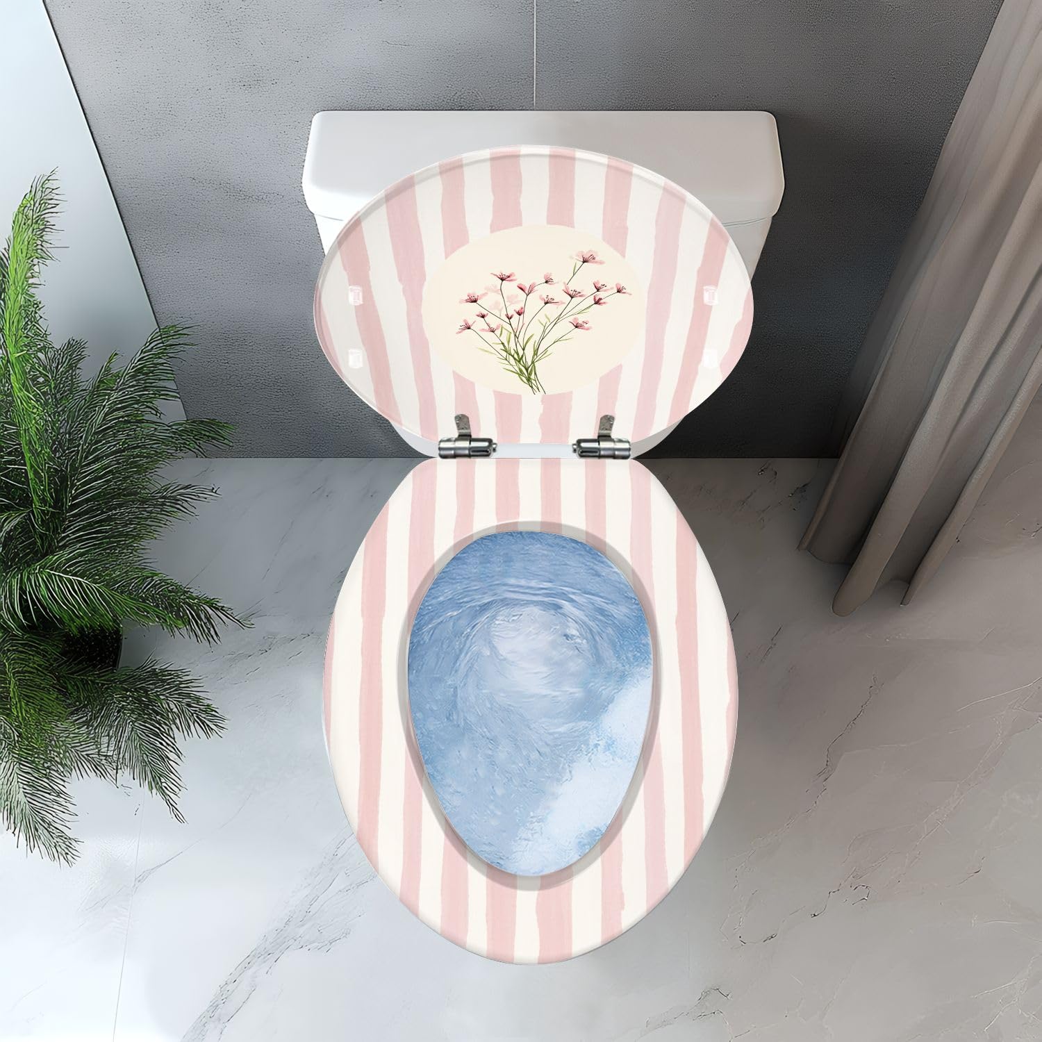 Asiento de inodoro alargado de resina para uso en el baño.