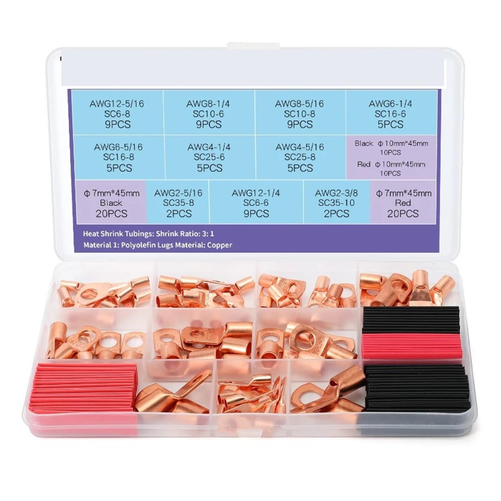 Bylsagwht One Color 120Cps Assortment Auto Ring Copper Terminal Wire Crimp Connector Cable Terminals Battery Soldered Kits
