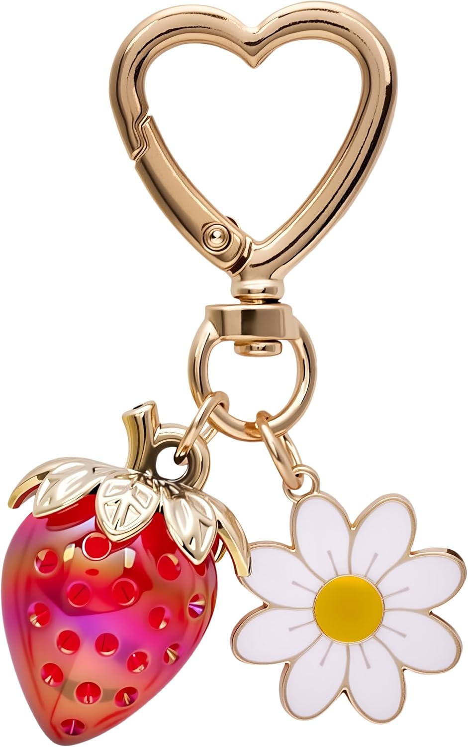 Cute Strawberry Keychain Heart Flower Daisy Key chains,Bag Charms,Kawaii Purse Accessories Decor for Women Girls Gift