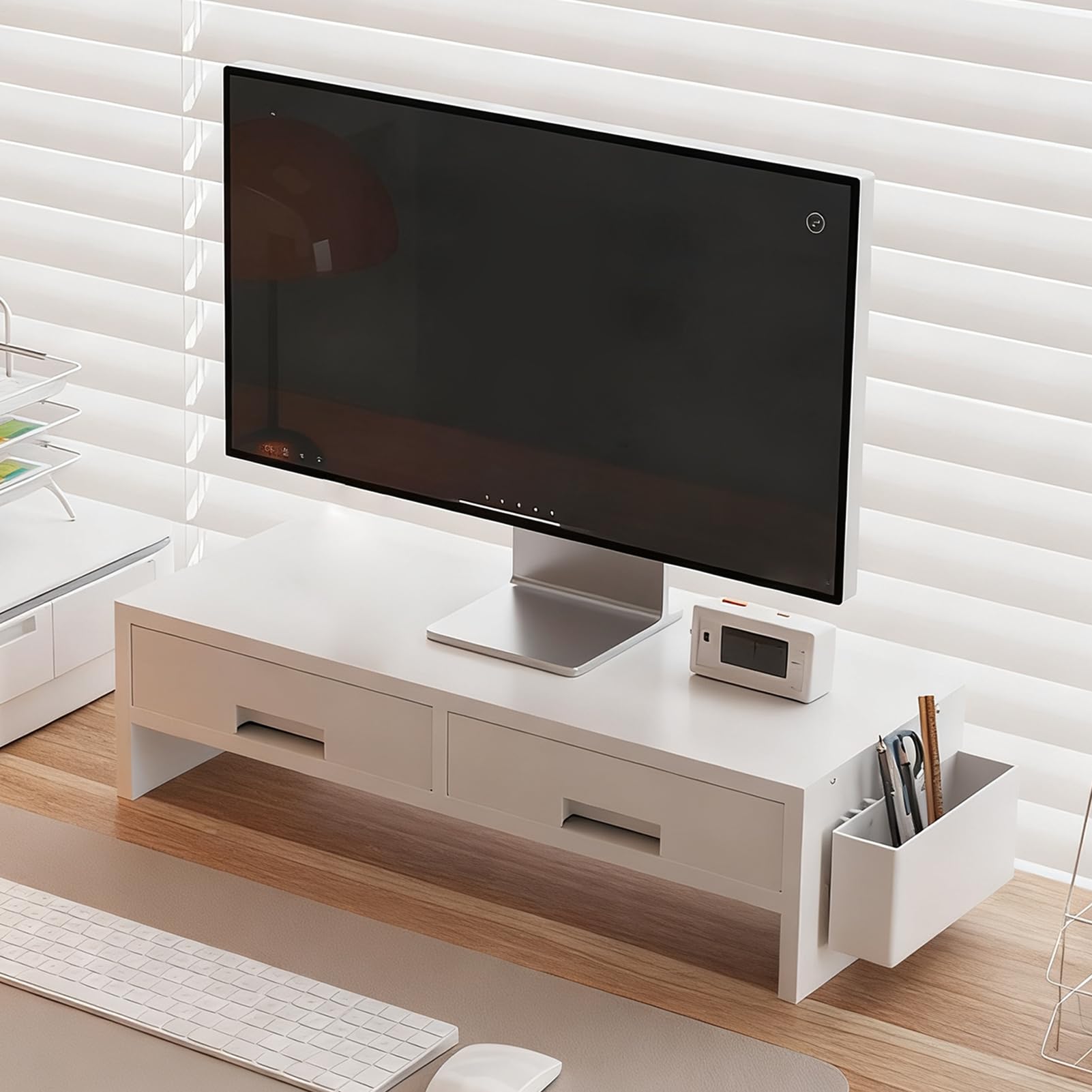 Supporto Alzamonitor Per Computer Organizzatore Con Doppio Cassetto | Alzatore Monitor Per Scrivania Computer Per La Casa L'Ufficio Lo Studio La Camera Da La Stanza La Scrivania Gli E L'Interno