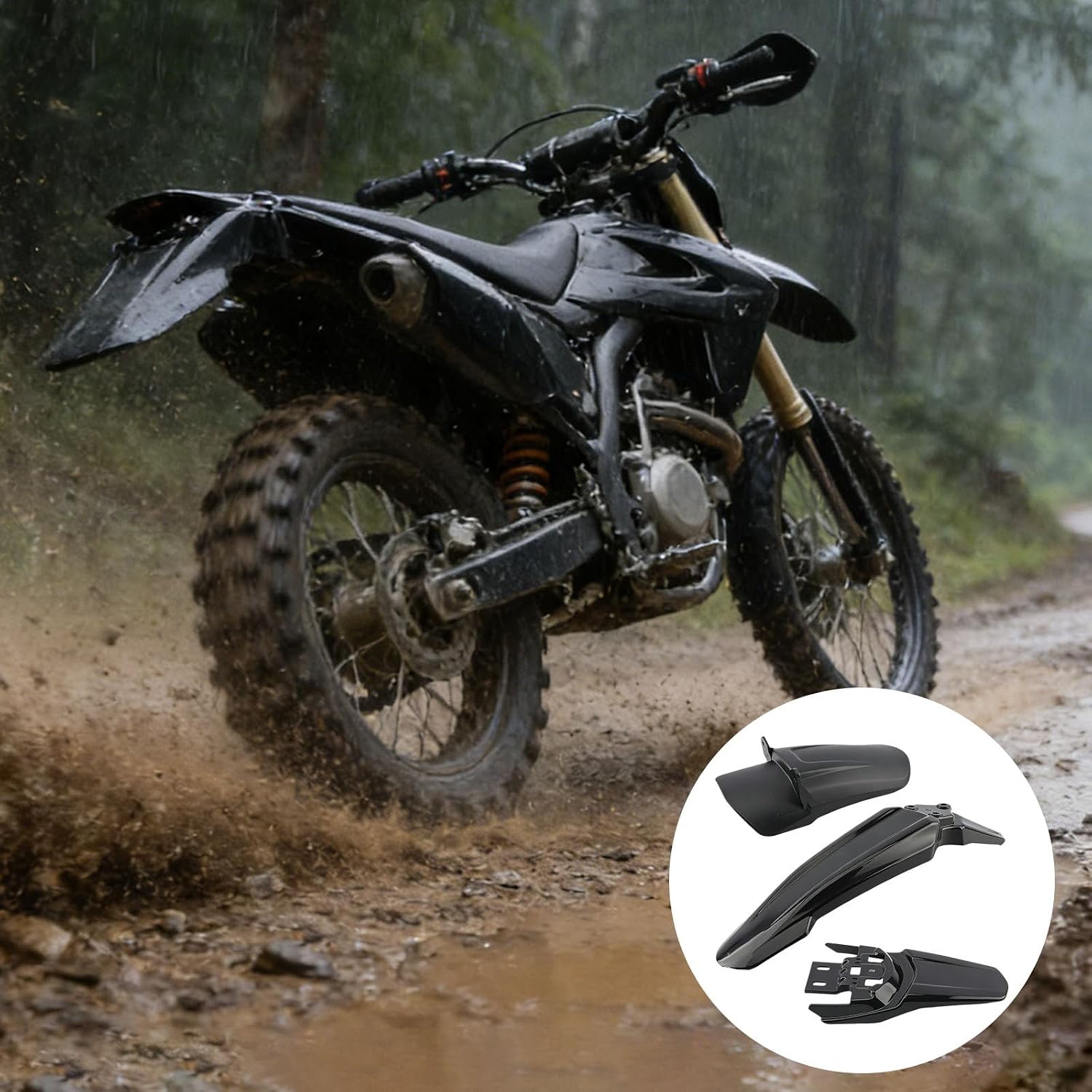 Front & Rear Fender Compatible with Surron Light Bee Accessories, Electric Dirt Bike - Upgraded Black Mud Guards (Mudguard) for Off-Road Motorcycle (Black)