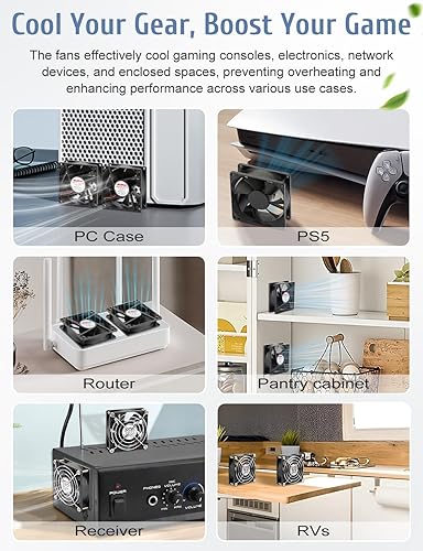 Miniatura 3 de Paquete de 2 ventiladores USB Wathai de 3.622 in x 0.984 in 3.543 in 5 V para receptor AV cabint consola de juegos PC portátil TV Box proyector