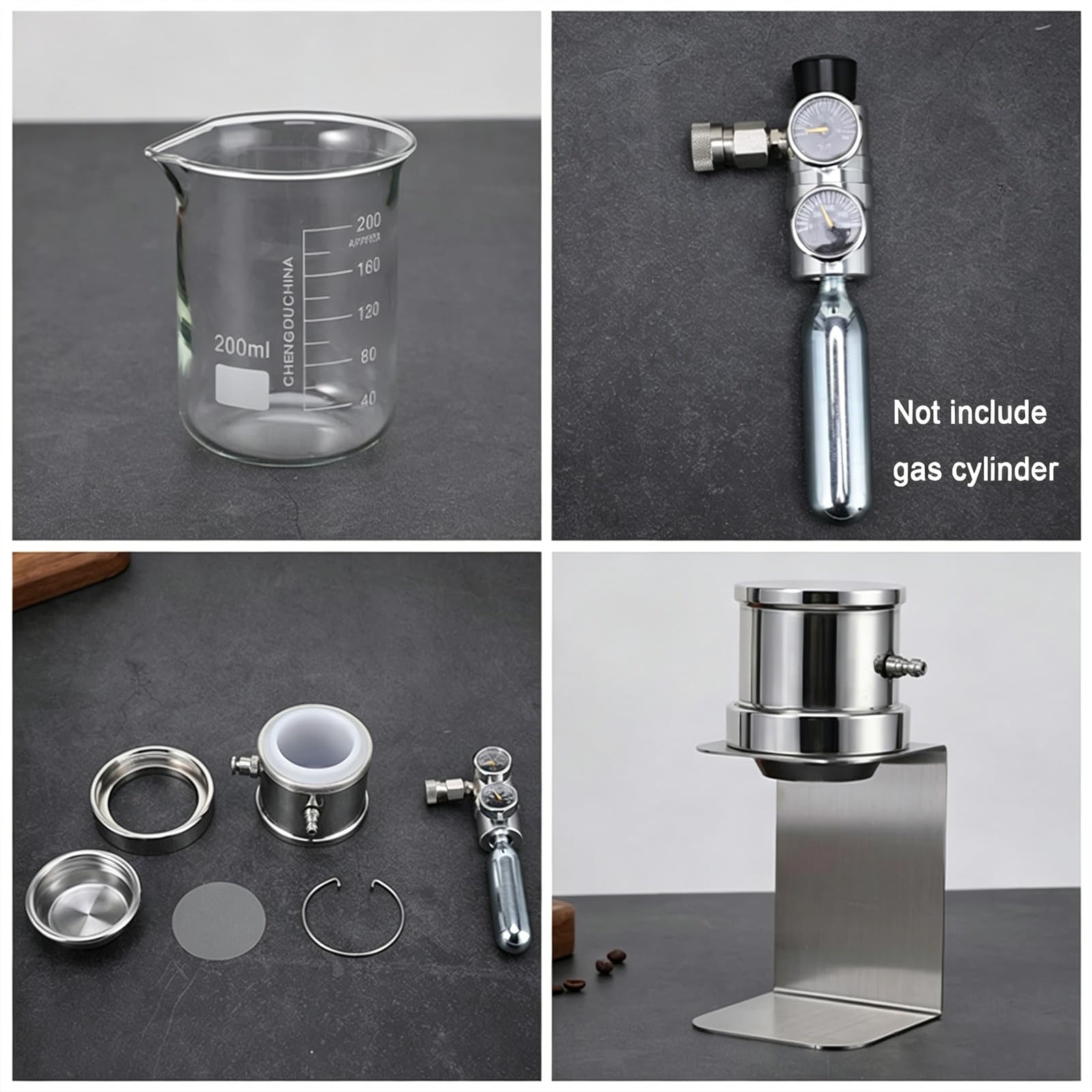 Pneumatyczny ekspres do kawy, przenośny ręczny ekspres do kawy z podwójnym manometrem, obudowa ze stali nierdzewnej i stopu aluminium, w zestawie miarka 200 ml, do biura(Aluminum Alloy)