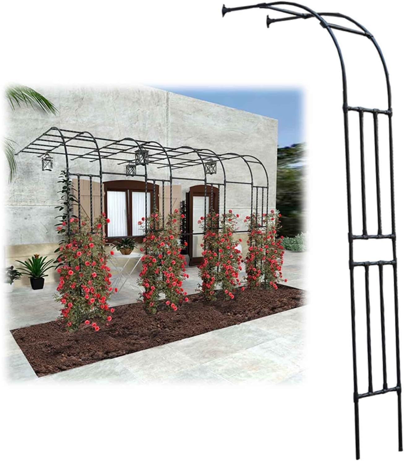 Half Arch Garden Arbor Decorative Rose Arbors Metal Arches Flowers Archway Wide Zwart Weatherproof (w150xh240cm) (Size : W240xh240cm) (a