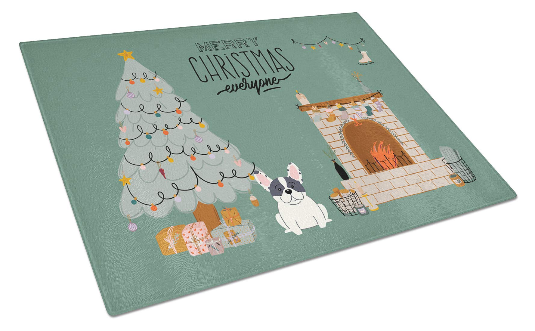 Caroline's Treasures CK7574LCB Piebald French Bulldog Christmas Everyone Planche à découper en verre Multicolore 12 h x 16 W