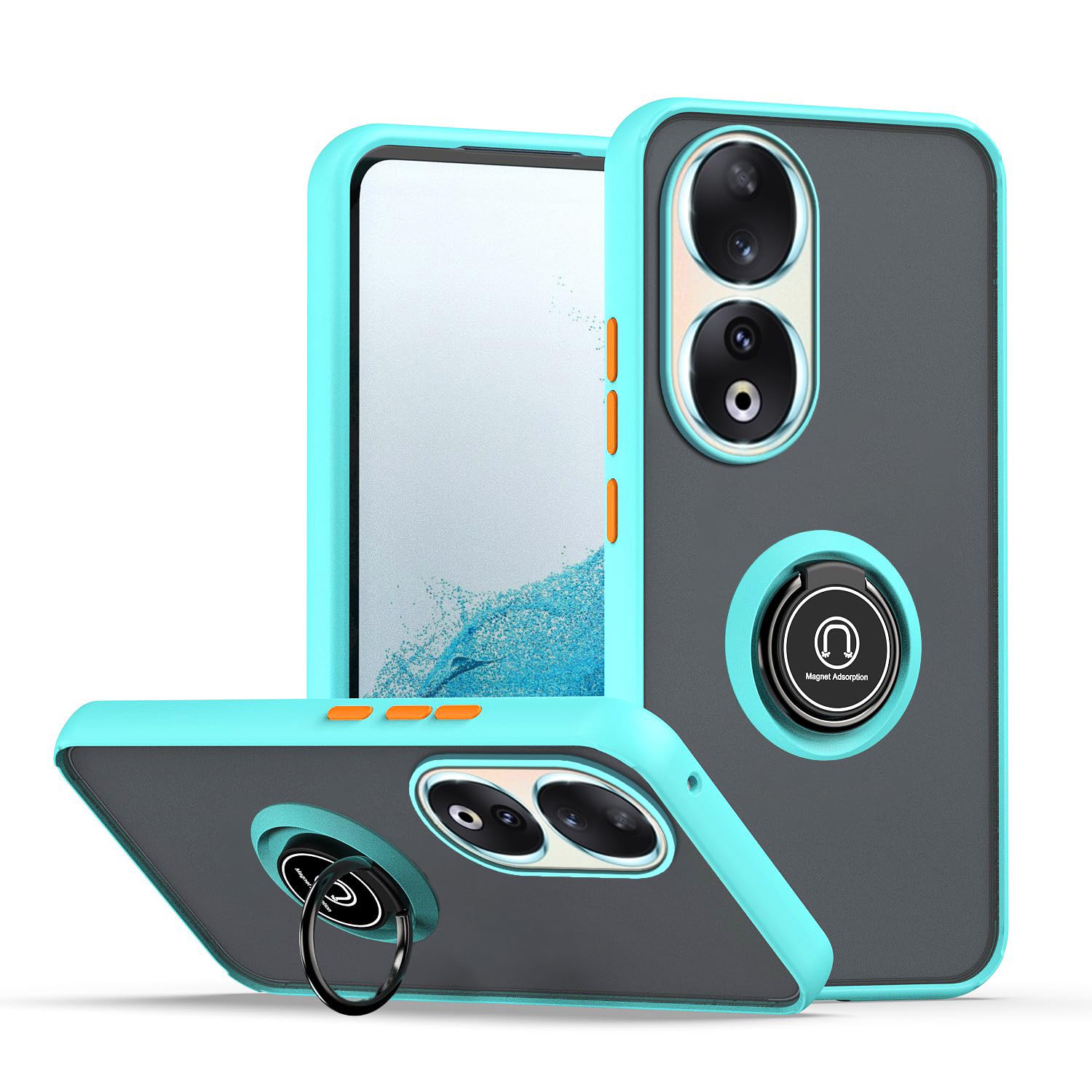 SEAHAI Cover per Honor 90 5G, Glassato Traslucido Dura PC Protettiva Custodia Silicone TPU Bumper Antiurto AntiGraffio Case con 360° Anello Supporto, Giallo