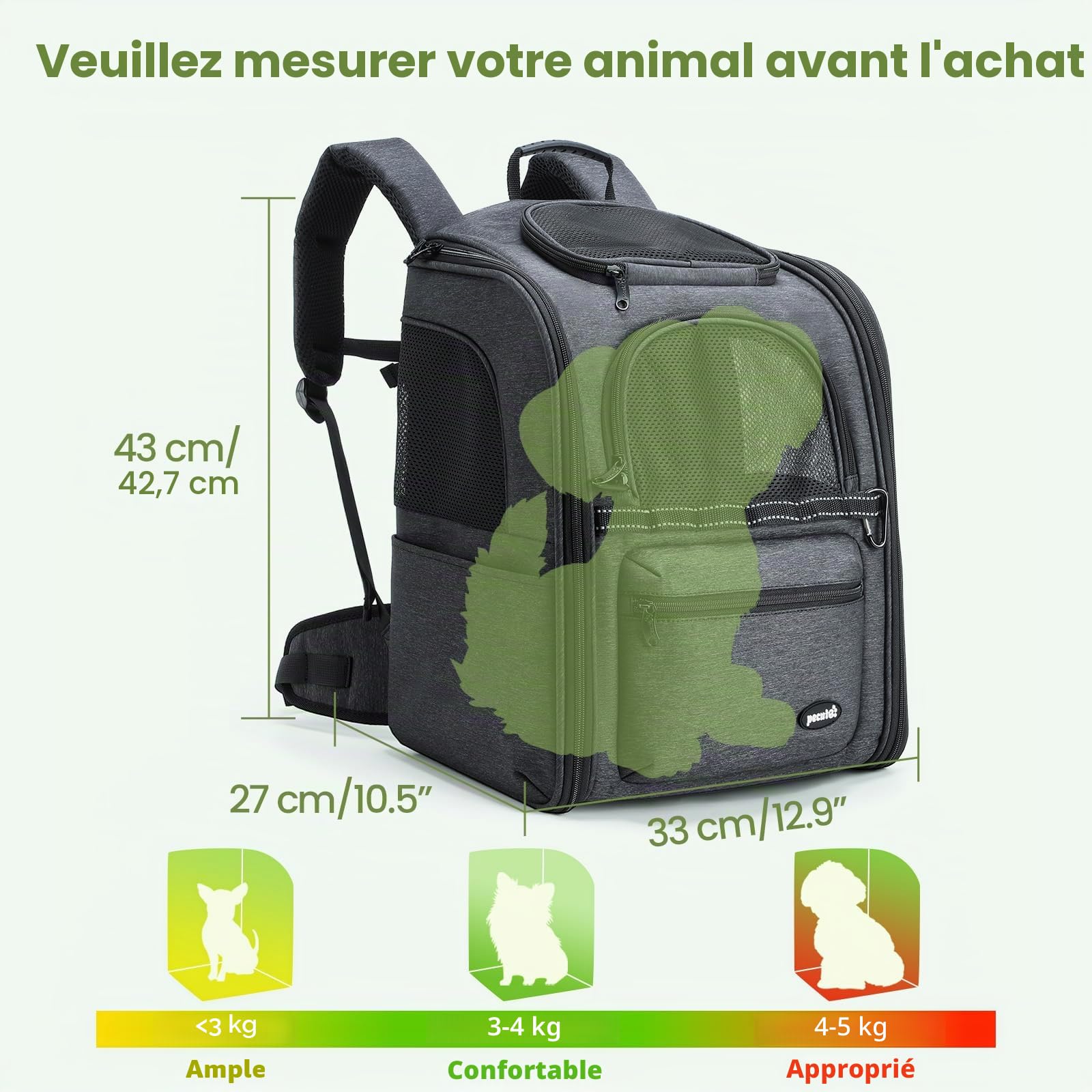 Pecute Sac à Dos Chat Chien réduction de Poids Anti-gravité de 30%, Sac à Dos Ergonomique pour Chien, Sac de Transport de décompression, Sac Respirant pour Animaux de Compagnie