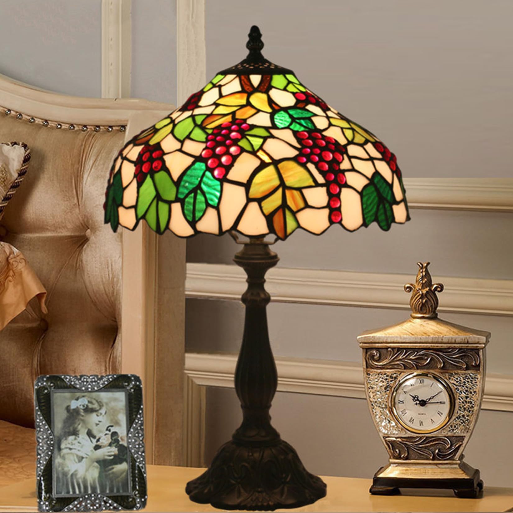 30 cm abażur do lampy winogronowej zamiennik tylko witrażowe abażury czerwony zielony szklany koralik zielony liść ręcznie robiona osłona świetlna do lamp stołowych lampa wisząca lampa sufitowa