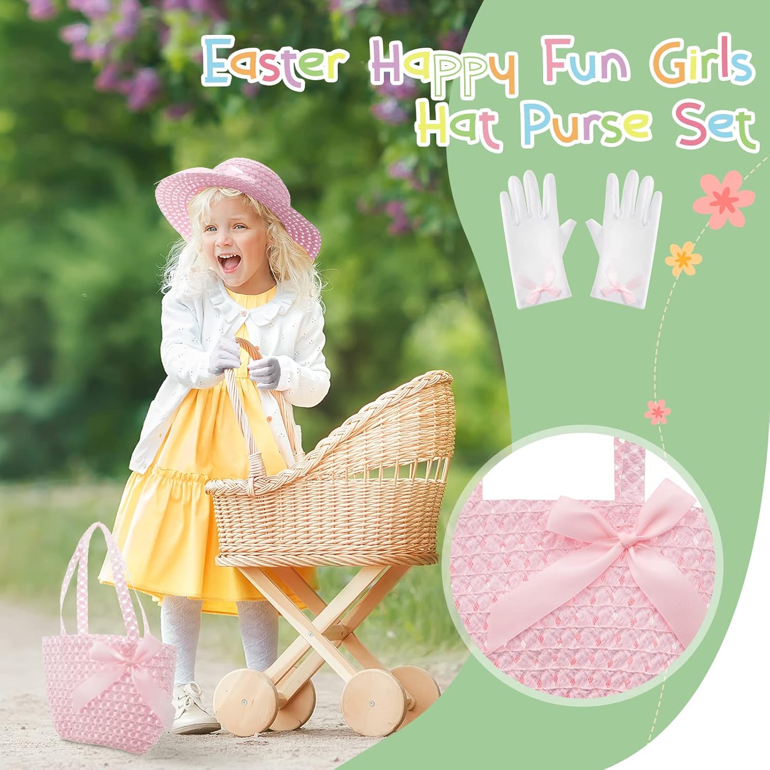 Zhanmai 6 Pcs Girls Tea Party Hats Accessories Set Kids Tea Party Bonnets Hats and Gloves Purses for Girls Dress up Favors - Image 5