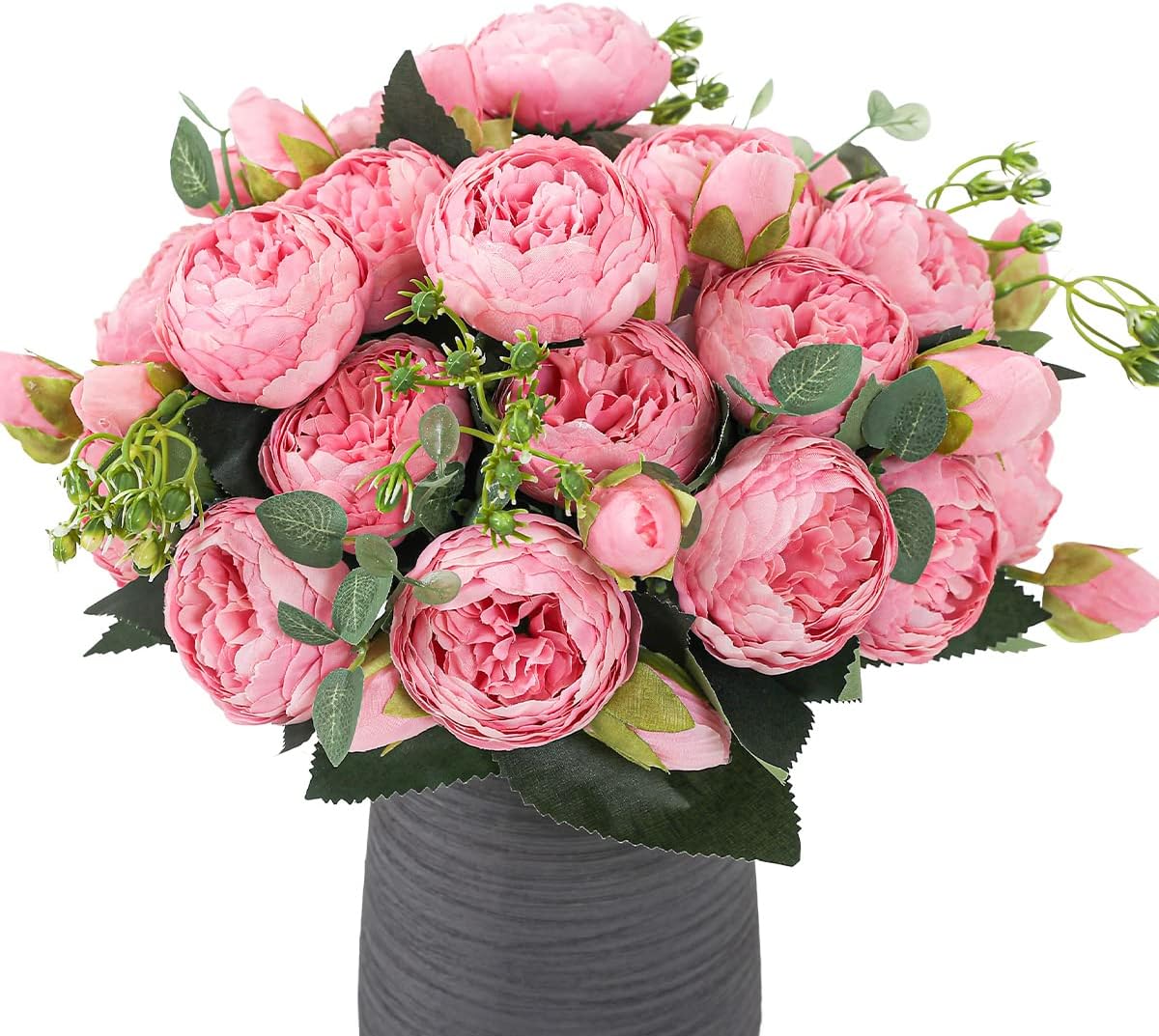 LUWENER 4 Bunches Peony Artificial Flowers, 20 Heads Silk Peonies