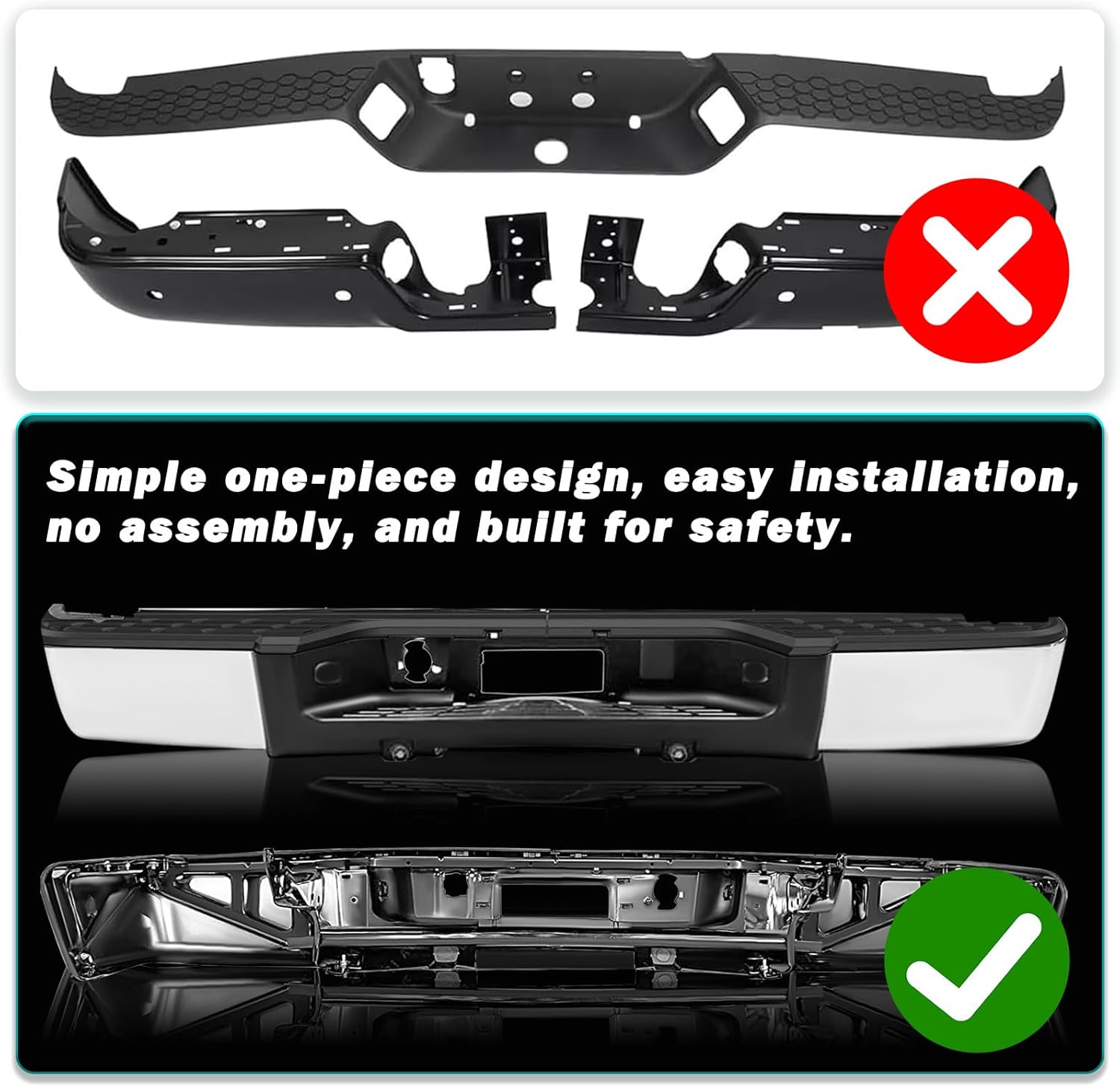 TUSDAR Non Rear Sensors Holes Rear Step Bumper Assembly Fits for 2007-2013 Chevy Silverado 1500 & GMC Sierra 1500 Truck Fit 1500 Model Only