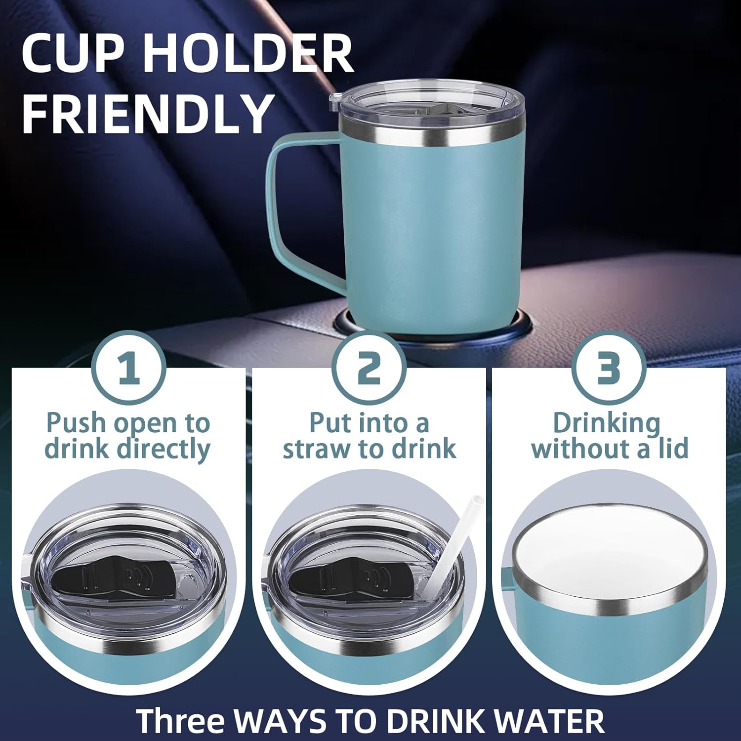 20 oz Insulated Coffee Mug with Ceramic Coating, Stainless Steel Travel Mug Tumbler with Handle Lid and Straw, Double Wall Leak-Proof Coffee Travel Mug Keeps Drink Hot and Cold (Lake Green) - Image 6