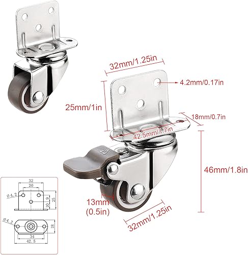 Miniatura 2 de KDDEON Ruedas giratorias de 11.251.52 in en forma de L con frenos, rueda de repuesto silenciosa de goma para muebles de cuna, rodamiento de