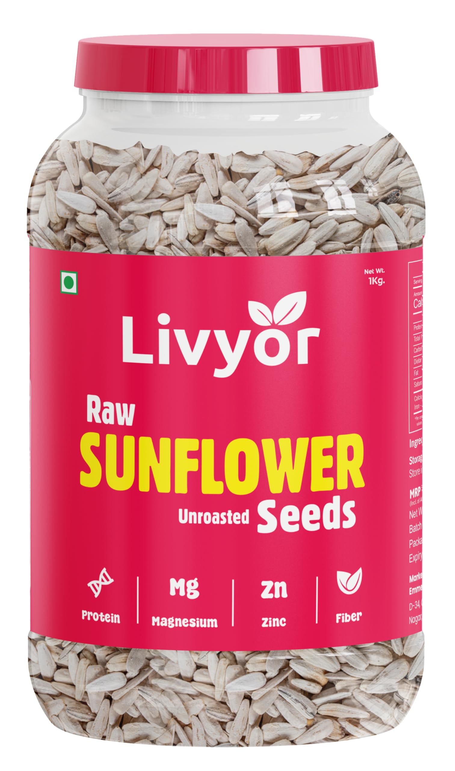 Livyor Premium Raw Sunflower Seeds for Eating - 1kg | Healthy Snack | Rich in Fibre and Protein | Diet Food | Raw seeds | Pack of 1