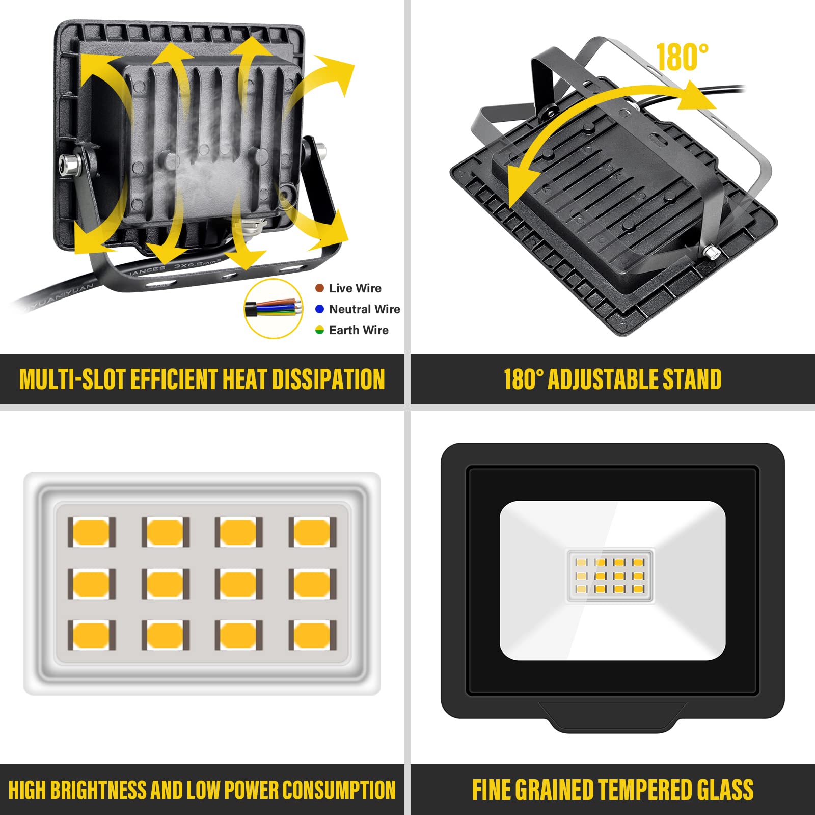 SKYWORLD 2 Pcs 10W Outdoor LED Flood Lights, 1000LM LED Security Lights, IP66 Waterproof - Image 3