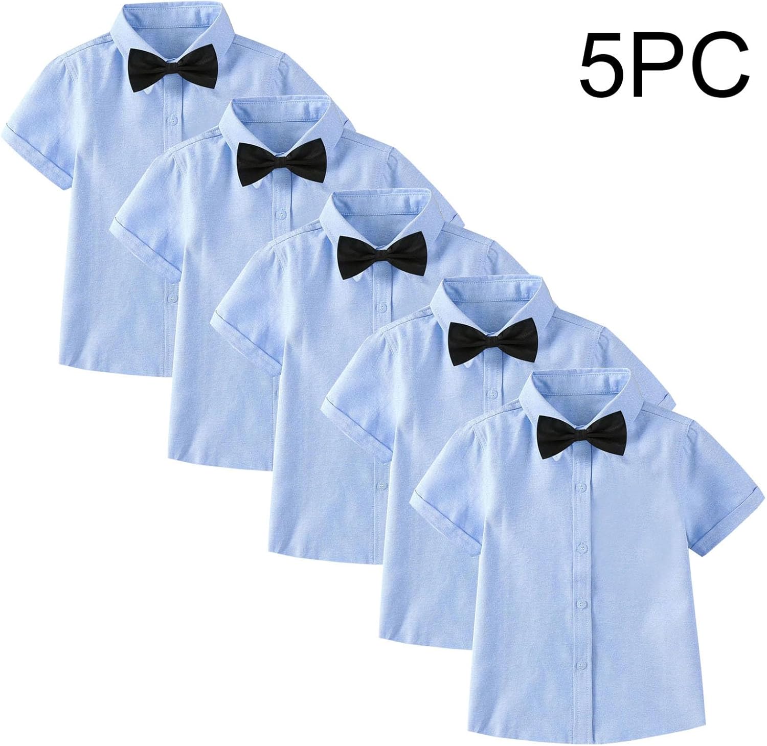 5 Pack Kids Dress Shirts Girls Button Down Shirt Boys Short Sleeve Tops Formal Blouse School Uniform Outfit with Tie