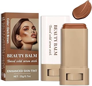 Tinted Solid Serum Foundation Stick – Skin Color | Lightweight Buildable Coverage, Natural Finish, 20g Travel-Friendly Makeup Stick for All Skin Types (Dark Brown Shade)