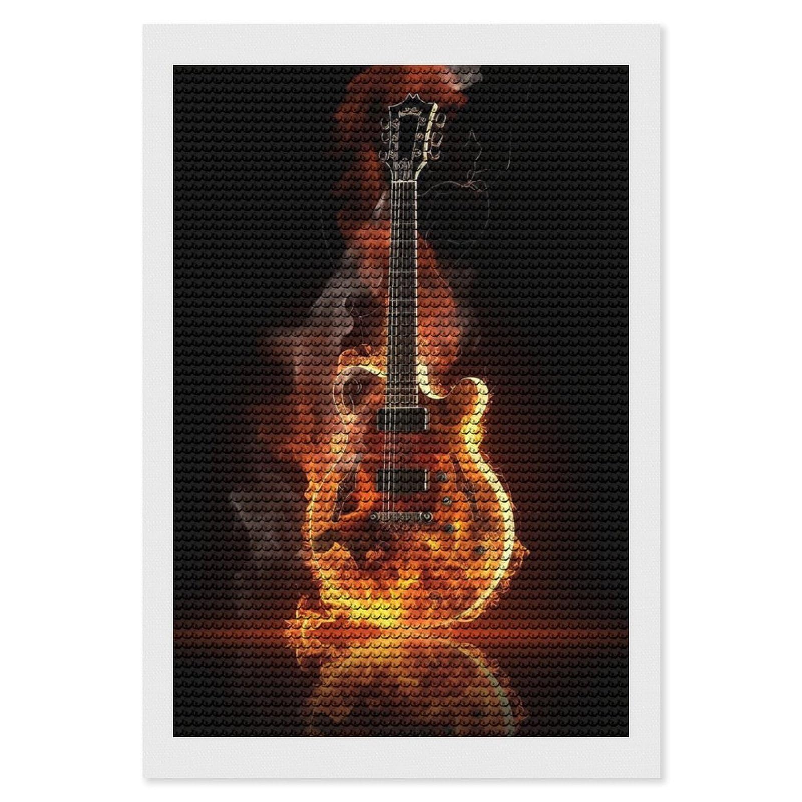 FodPand Diamond Art Kits for Adults, 5D Aurora Diamond Painting Kits for Beginners, Fire Guitar DIY Full Drill Dots Gem Art Paint Crafts for Home Wall Decor 8"x12"