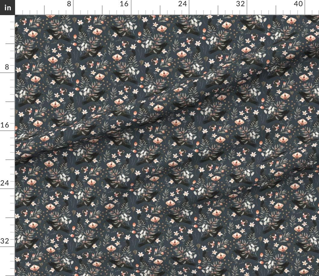 Spoonflower Fabric - Black Crows Butterflies Butterfly Floral Deep Blue Charcoal Gray Burnt Printed on Petal Signature Cotton Fabric by The Yard - Sewing Quilting Apparel Crafts Decor