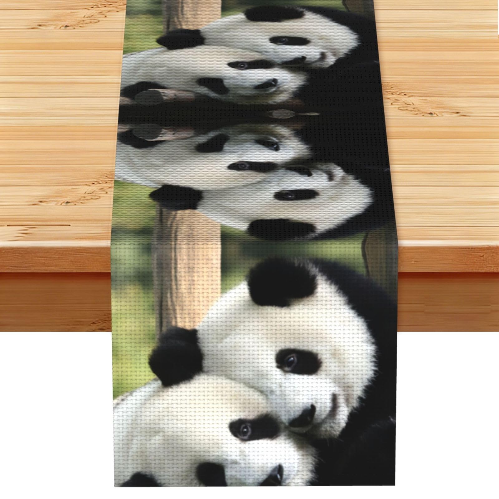 cute pandas Linen Feel Table Runner Wedding Party Home Decoration