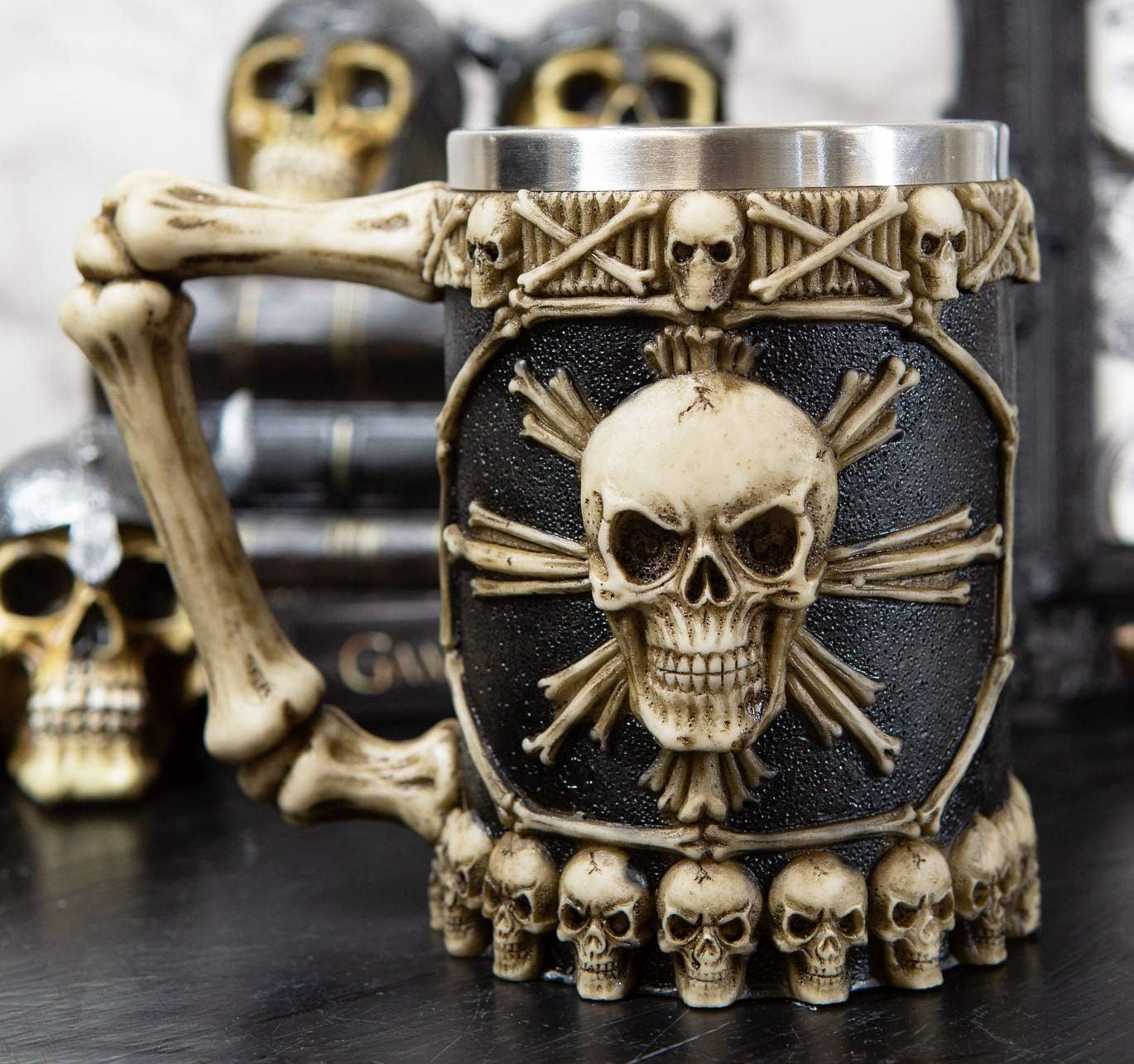 Ebros Gift Large 'Pirate Bootleg Rum' Skeleton Cross Bones Skull Beer Stein Tankard Coffee Cup Drink Mug 20oz With Bony Handle Time Waits For No Man Caribbean Pirates Accent