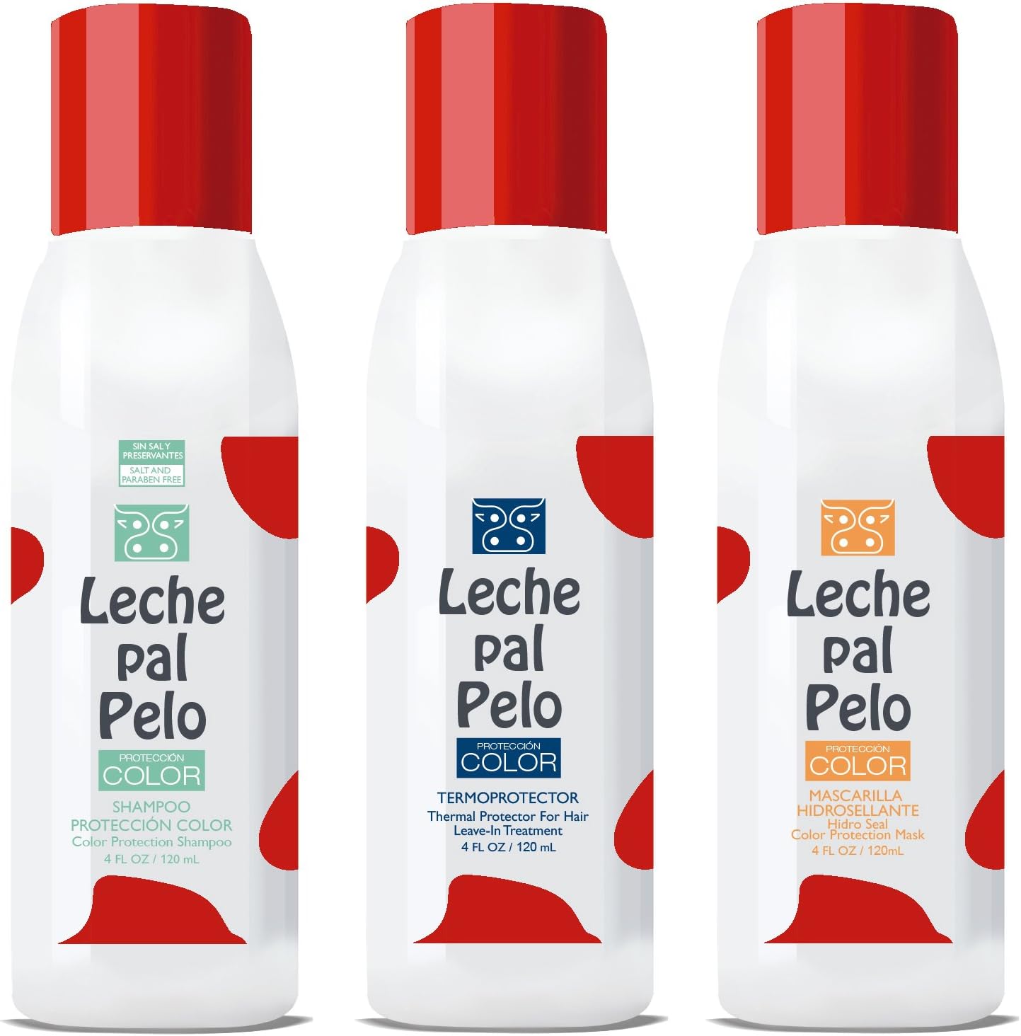 Leche Pal PeloColored Hair Kit: Deep Cleaning Shampoo, Mask Thermal Protectant with Natural Avocado Oil, Quinoa, Rice, Wheat Proteins Champu, Mascarilla, Termoprotector (Set/Kit)