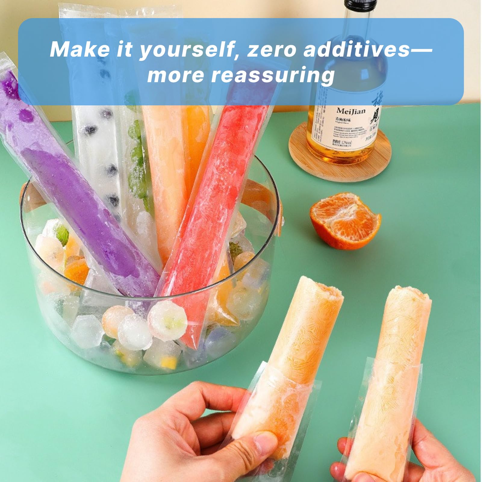 Molde de helado, 100 moldes de hielo al agua, bolsa de congelación con embudo, sin BPA para hacer helados en casa, yogur, caramelo, bricolaje helados, ideal para niños y adultos