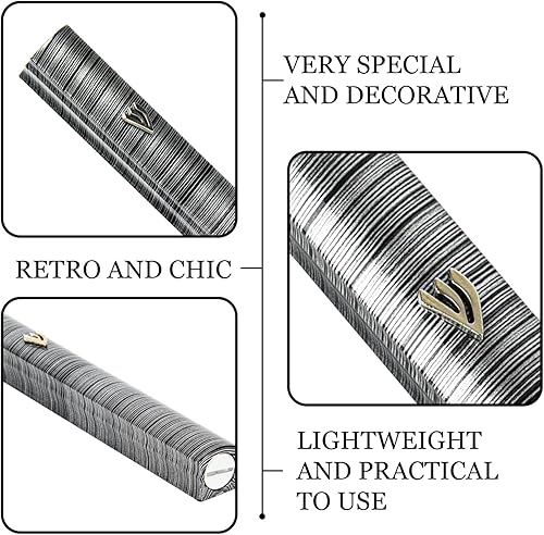 Miniatura 2 de Funda Mezuzah clásica de aluminio negro con rayas grises plateadas, 5 pulgadas