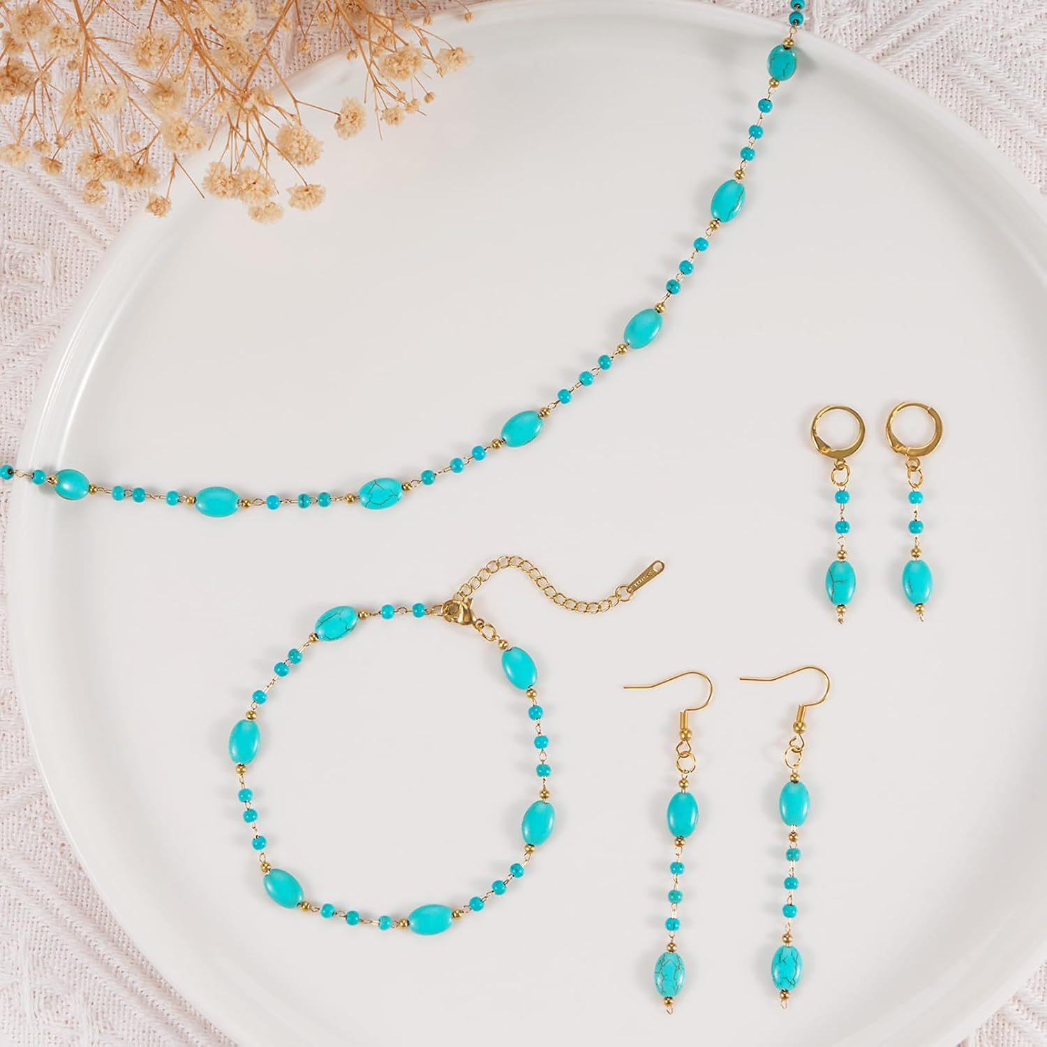 KYUNHOO 3 Meters Turquoise Beaded Chains for Jewelry Making with Clasps