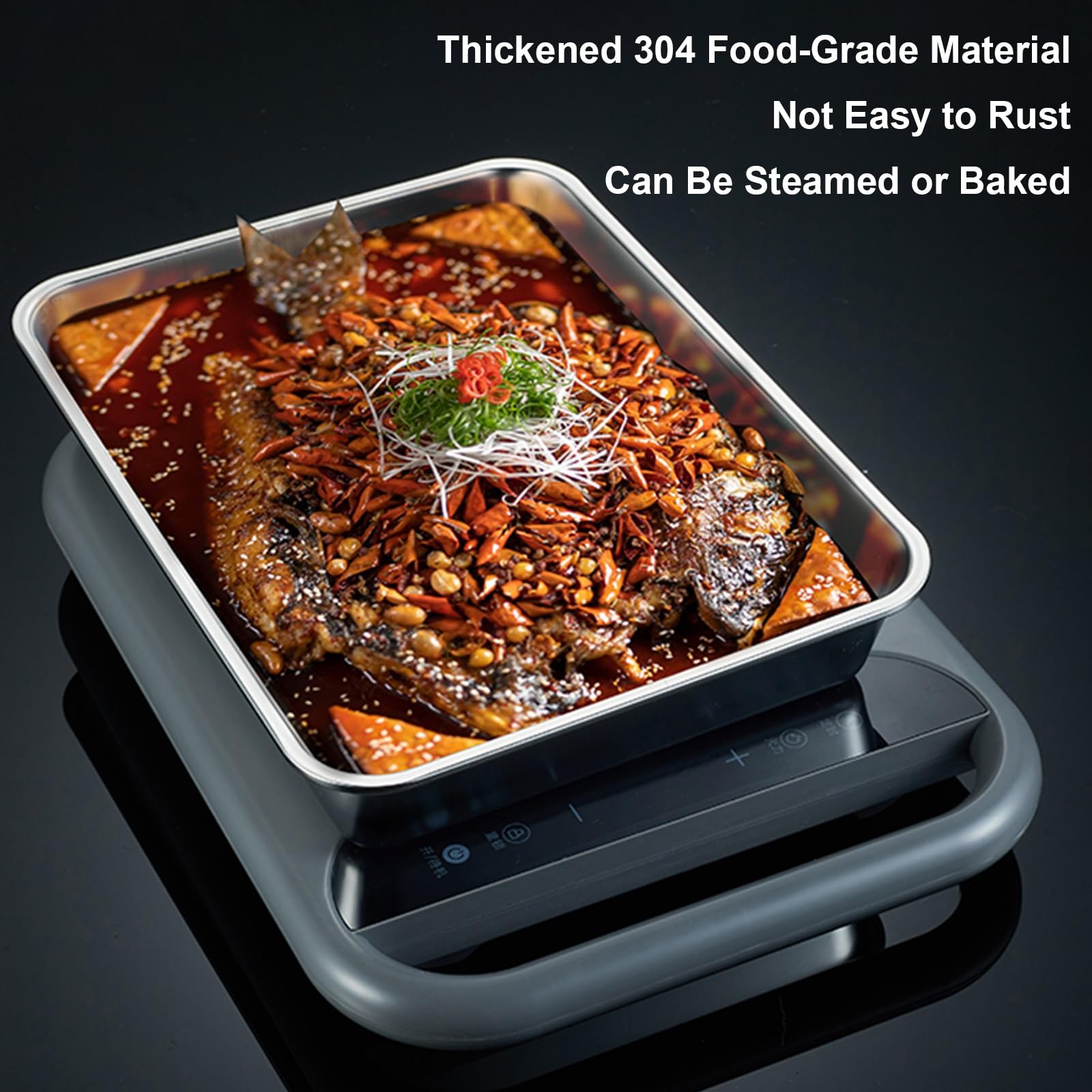Backblech, Edelstahl Platte, Grillschale für Spülmaschinen, Servierplatten aus Metall für Küche, Grill, Laborinstrument, Haustierbehandlung(26.8 * 20.8 * 4.5cm/10.6 * 8.2 * 1.8in)