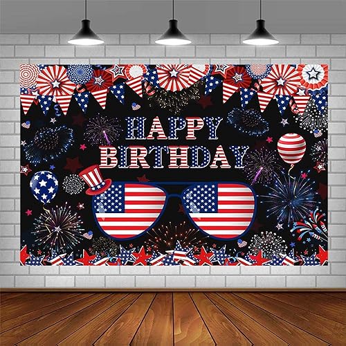 Miniatura 3 de AIBIIN Fondo de cumpleaños del 4 de julio de 7 x 5 pies, decoración de fiesta de cumpleaños del Día de la Independencia Nacional, bandera