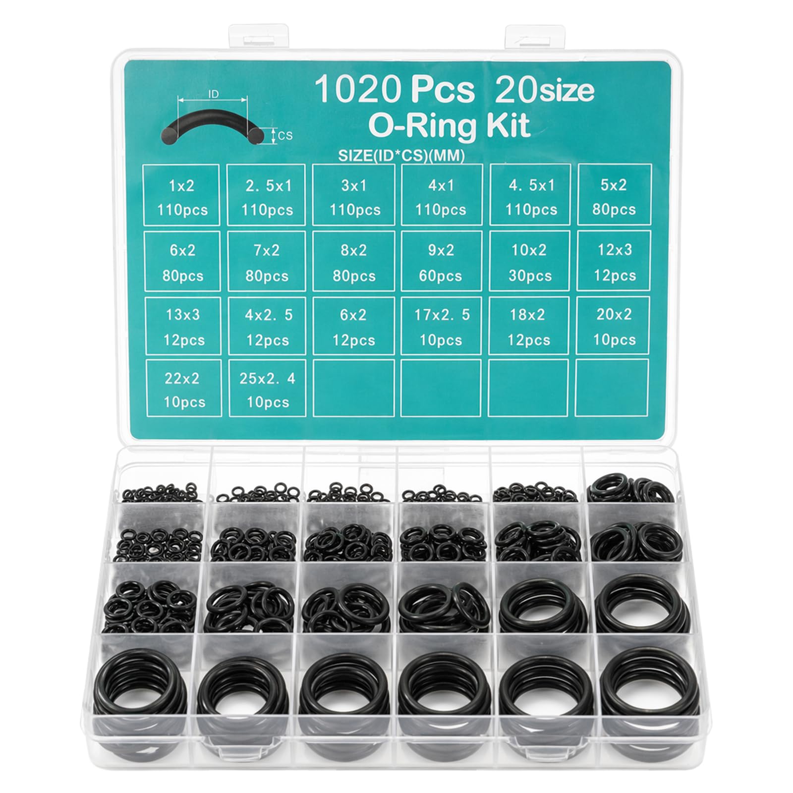 1020Pcs O Ring Kit, 20 Size Rubber O Rings Kit, Rubber Washers for Pressure Washers Plumbing Sealing Repair, Air Or Gas Sealing Connections Resist Oil Heat