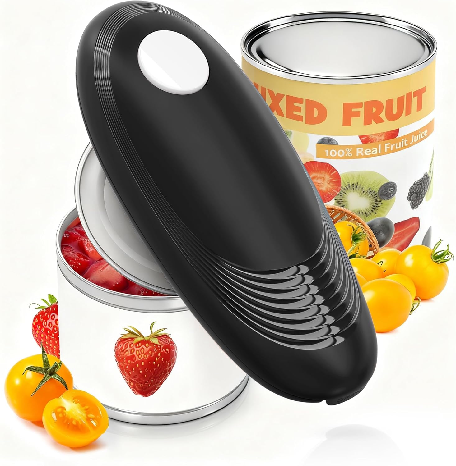 Electric Can Opener, Food Safe Automatic Can Opener with Smooth Edge, Open Your Cans with A Simple Press of Button, Can Opener Electric Kitchen Gifts for Seniors and Arthritis (Black+White)
