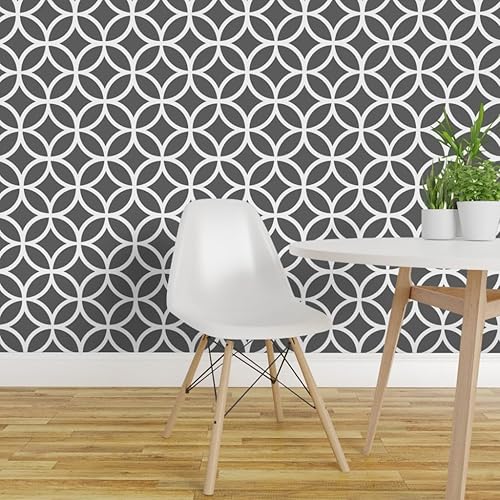 Miniatura 3 de Spoonflower Removable Wallpaper 3ft x 2ft - Charcoal Gray Geometric Diamonds White Circles Diamond Custom Pre-Pasted Wallpaper
