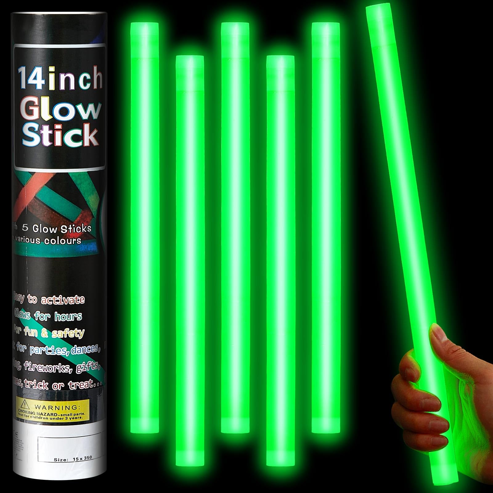Lewtemi 5 Pcs Large Glow Sticks, 14 Inch Jumbo Light up Sticks Holiday Colorful Sticks Emergency Glow in The Dark Party Supplies for Camping, Halloween, New Year
