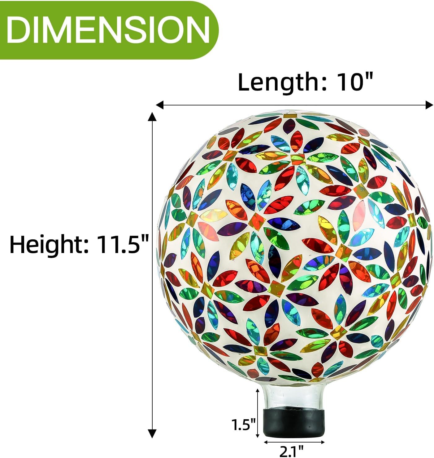 VOREEN Mosaic Glass Gazing Ball, Handmade Reflective Garden Globe for Outdoor Patio Lawn Yard Decor, 10" Multi-Colored Flower Pattern, Festive Decoration for Holiday Atmosphere