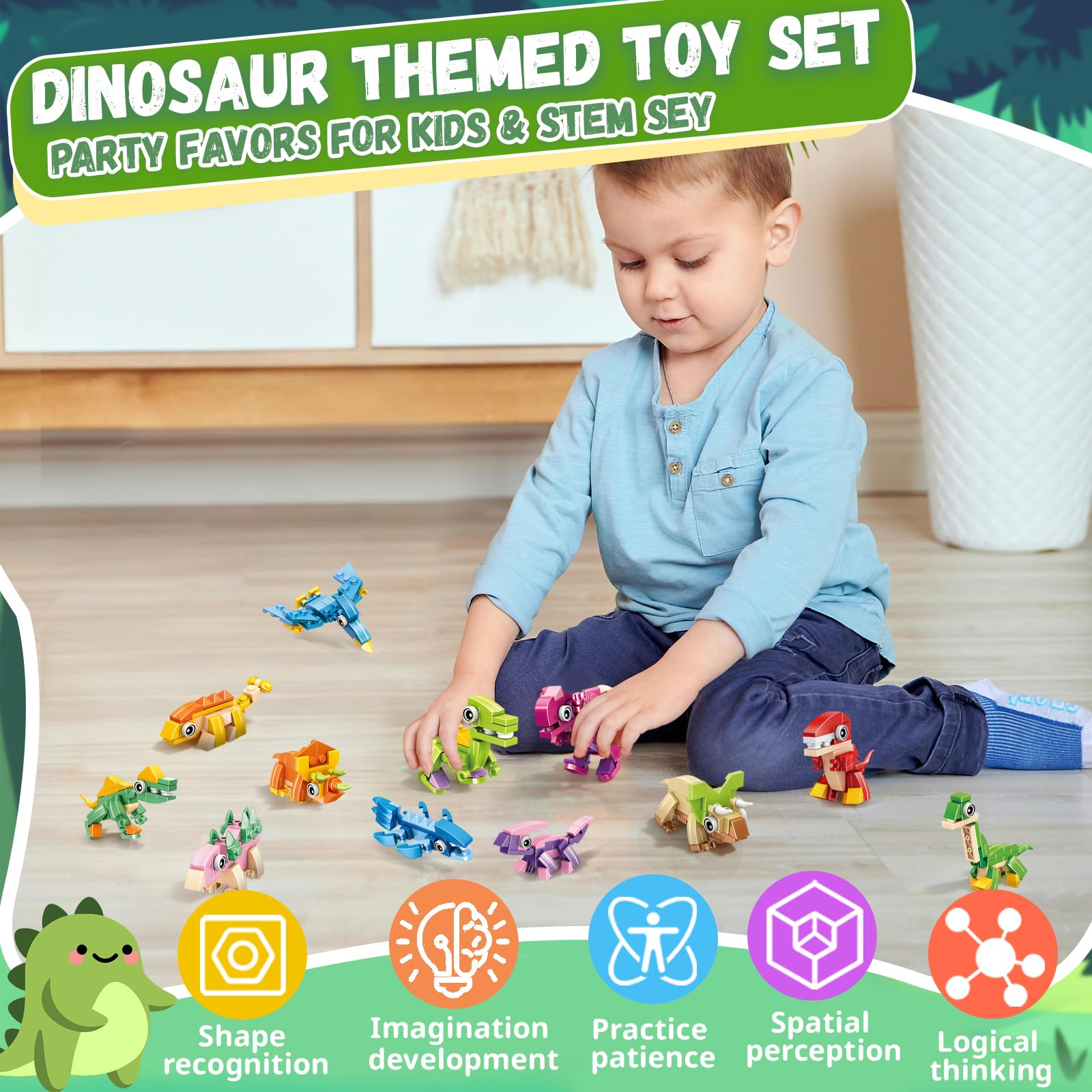 HA BIN Set Mini Blocchi Dinosauro – Giocattolo Creativo per Bambini 4-12 Anni, Regalo Compleanno, Natale e Pasqua, Attività Educativa e Costruzione
