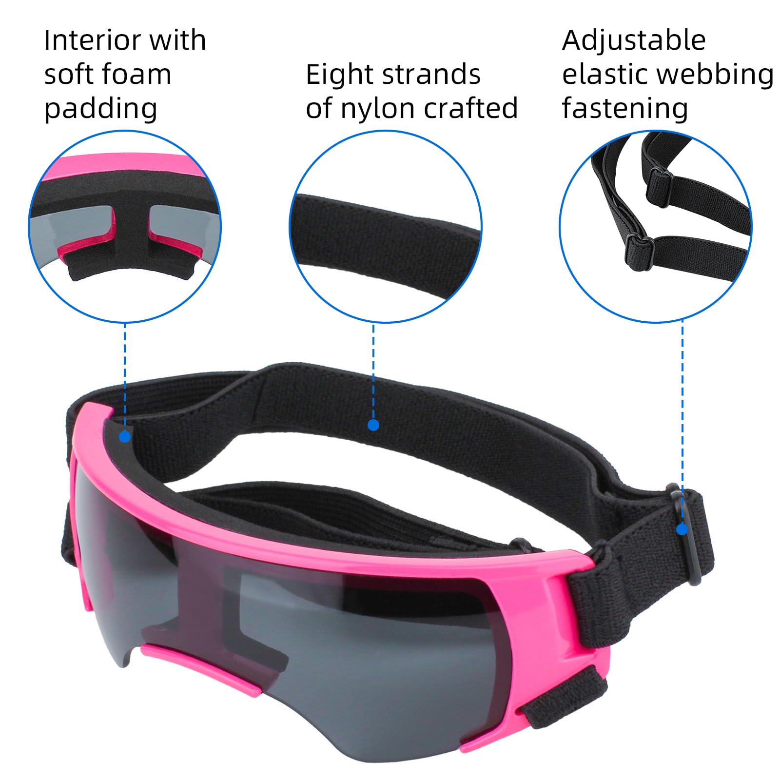 Occhiali da neve estivi, occhiali da sole per cani di piccola taglia, protezione dagli occhi, protezione UV per cani, occhiali da sole, anti-appannamento, per moto, canestro convertibile (rosa)