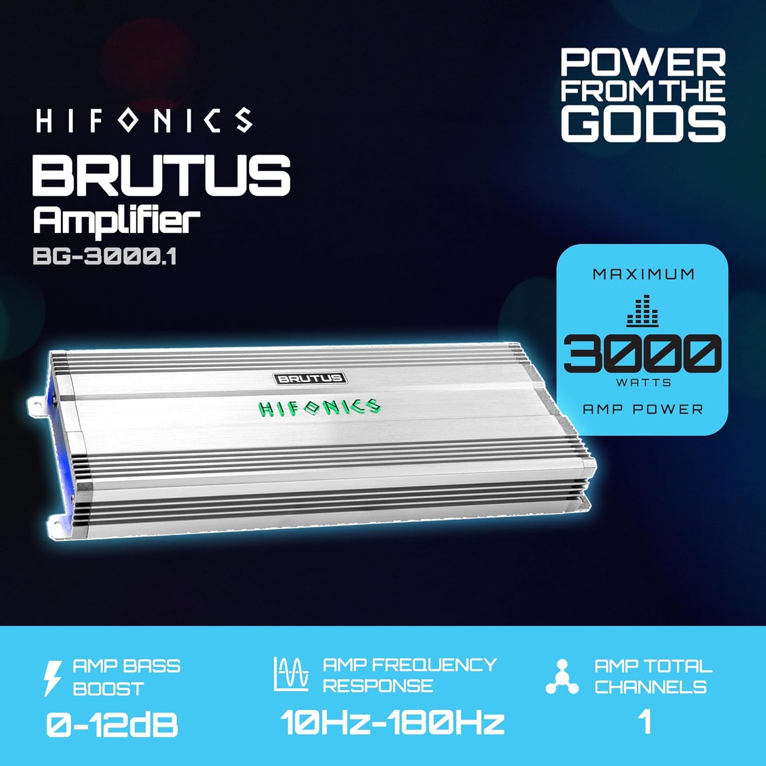 Hifonics Brutus BG 3000 Watt Class D Monoblock Amplifier with Built-in UV Meter, Dual Toroidal Transformer PWM Power Supply and Shielded Inductors