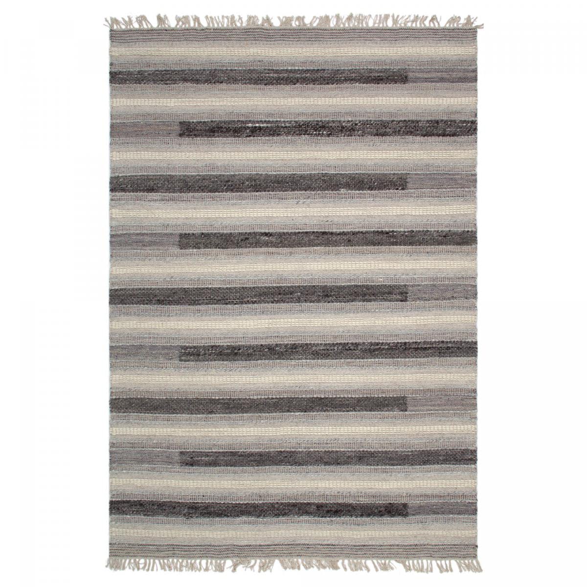 IMPALO Tapis Kilim 200 X 290 Cm, Gris, Noir, Beige, Motif Géométrique À Rayures, Tissé À La Main en Inde, Kilim Tapis pour Grand Salon, 8206