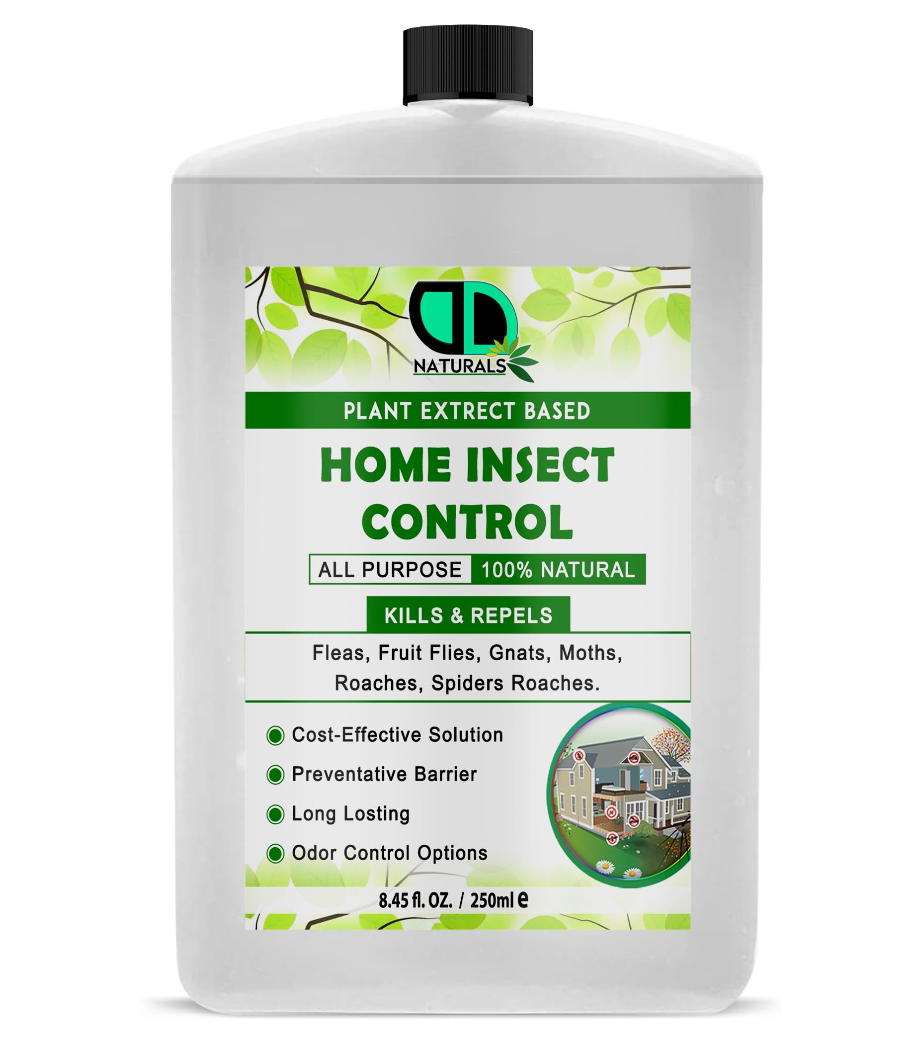DD Teck 100% Natural Home Insect Control Repellent Spray for Fleas, Gnats, Moth, Spider Roaches, Fruit Flies, Preventative Barrier, Indoor and Outdoor Use (250ml Postal)