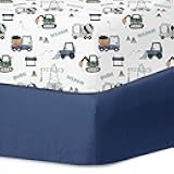 Crib Sheets for Boys and Girls, 2pk Baby Crib Fitted Sheet for Standard Size Crib and Toddler Mattress, Super Soft Baby Sheet (Navy Trucks)