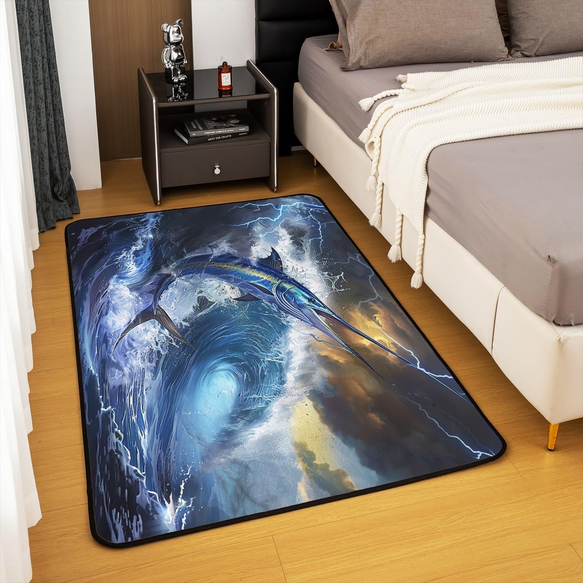 Feelyou Kids Marlin Swordfish Living Room Rugs Area Rug 5x7 Ocean Accent Rug Fishing Accent Rug Sealife Decorative Carpet Decor