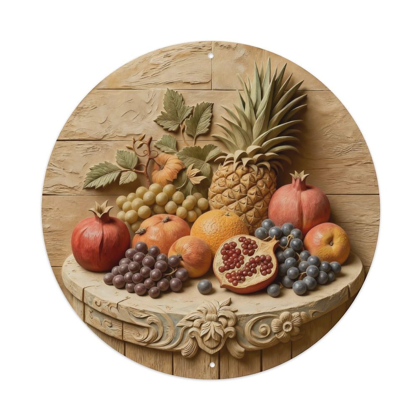 Zlatcbu Vintage Fruit Arrangement On Ornate Table Metal Tin Sign Retro Wall Art Poster, Decor For Home Living Room Bar Cafe Garage, 8X8 Inch