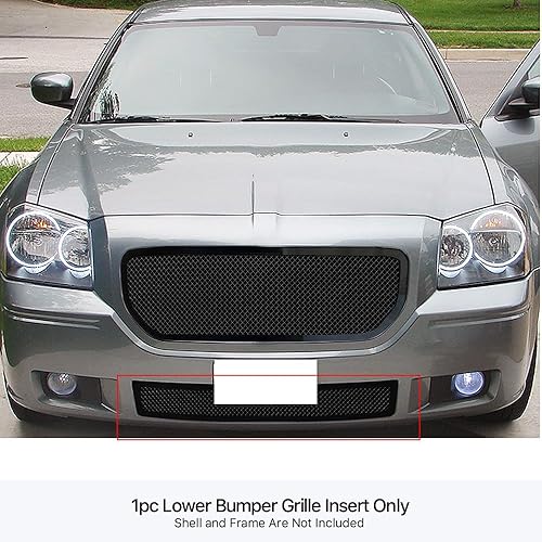 Miniatura 3 de APS Rejilla de malla negra de acero inoxidable premium compatible con Dodge Magnum 2005 2006 2007 parachoques inferior N19-H61357D