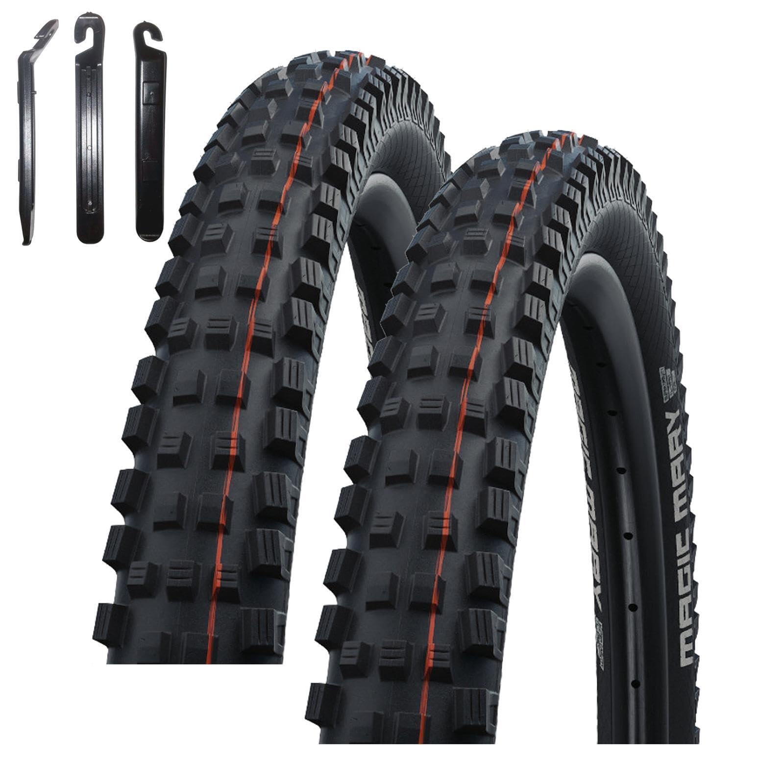 2 x Faltreifen Schwalbe Reifen Magic Mary Super Trail ADDIX Soft EVO Snakeskin TLE Schwarz 70-584 (27.5 x 2.80) inkl. 3 Reifenheber